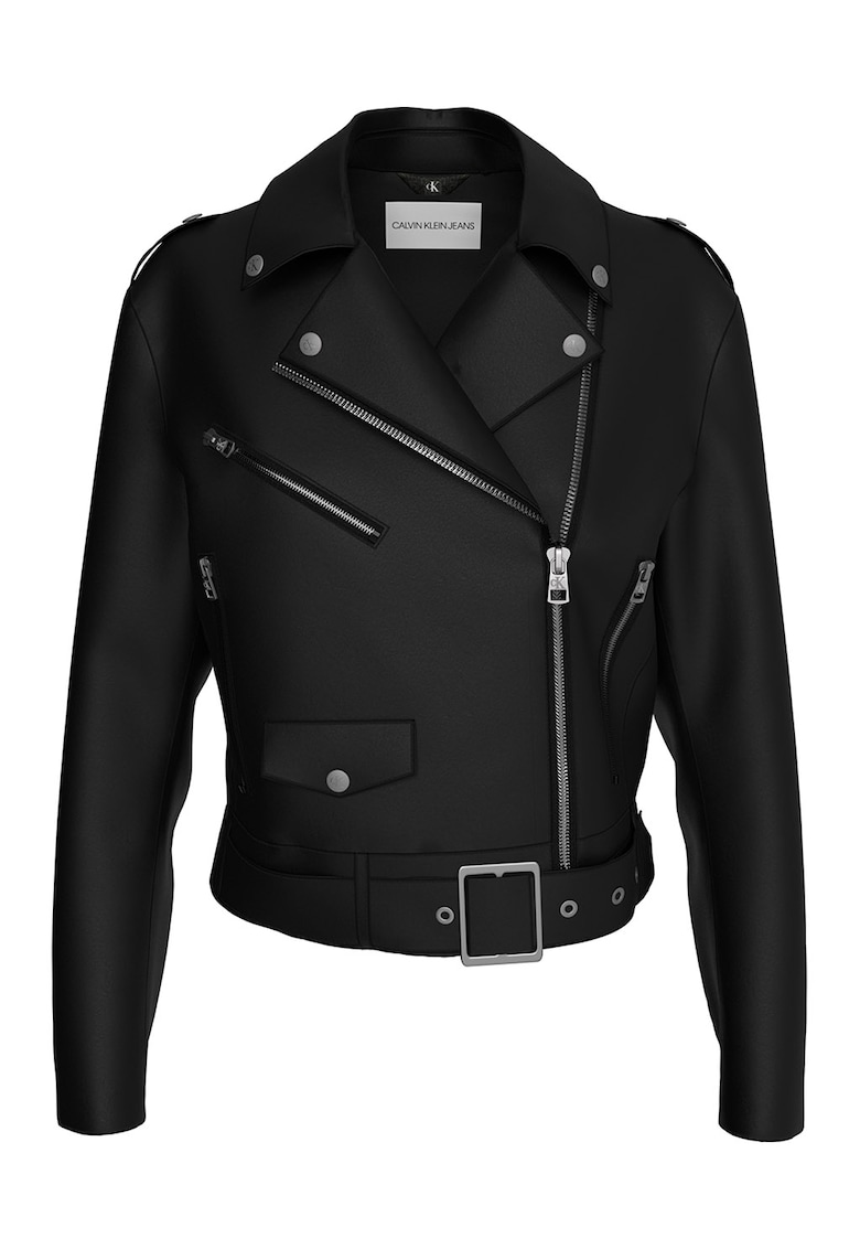 Jacheta din piele ecologica cu terminatie asimetrica - Negru