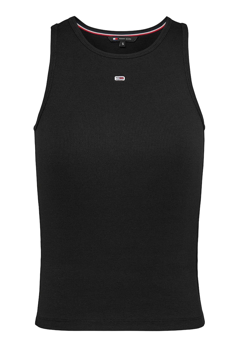 Top slim fit striat cu decolteu la baza gatului