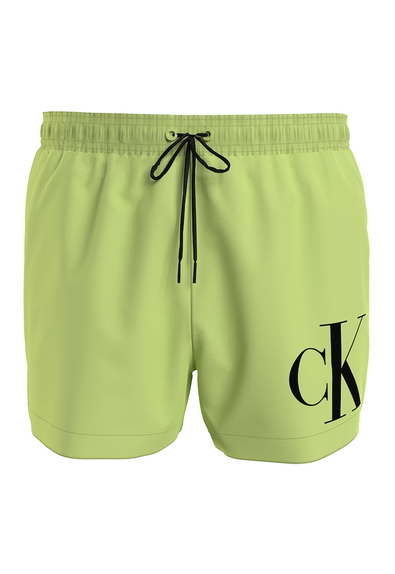 Pantaloni scurti de baie cu imprimeu logo si snur de ajustare - Verde deschis