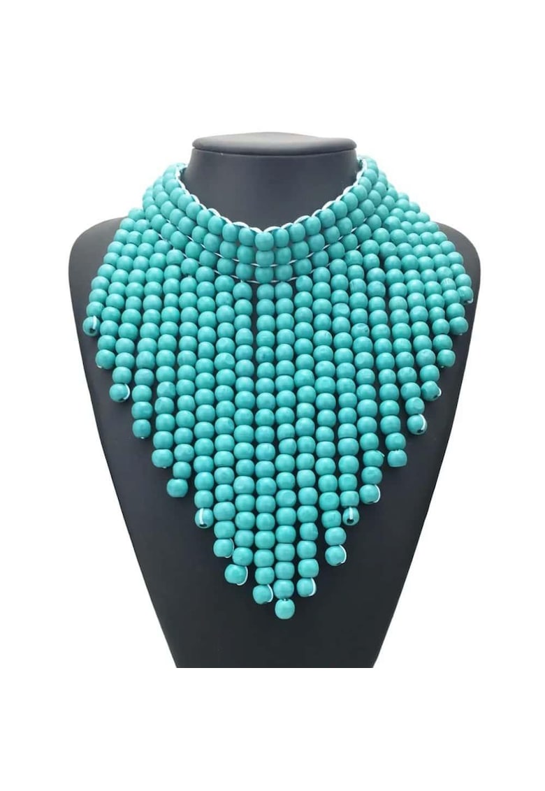 Colier turquoise - masiv - cu margele din lemn - Odile C3