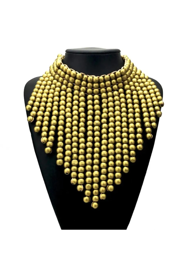 Colier auriu - masiv - cu margele din lemn - Olay C5