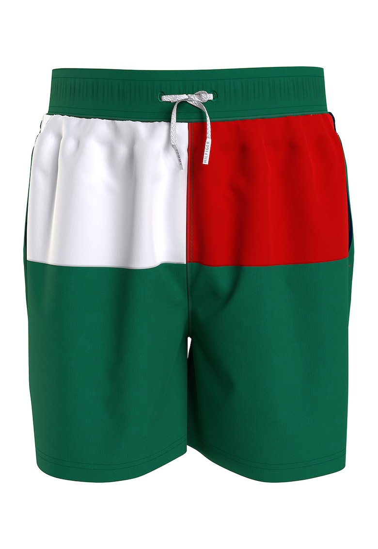 Pantaloni scurti de baie cu model colorblock si benzi laterale cu logo