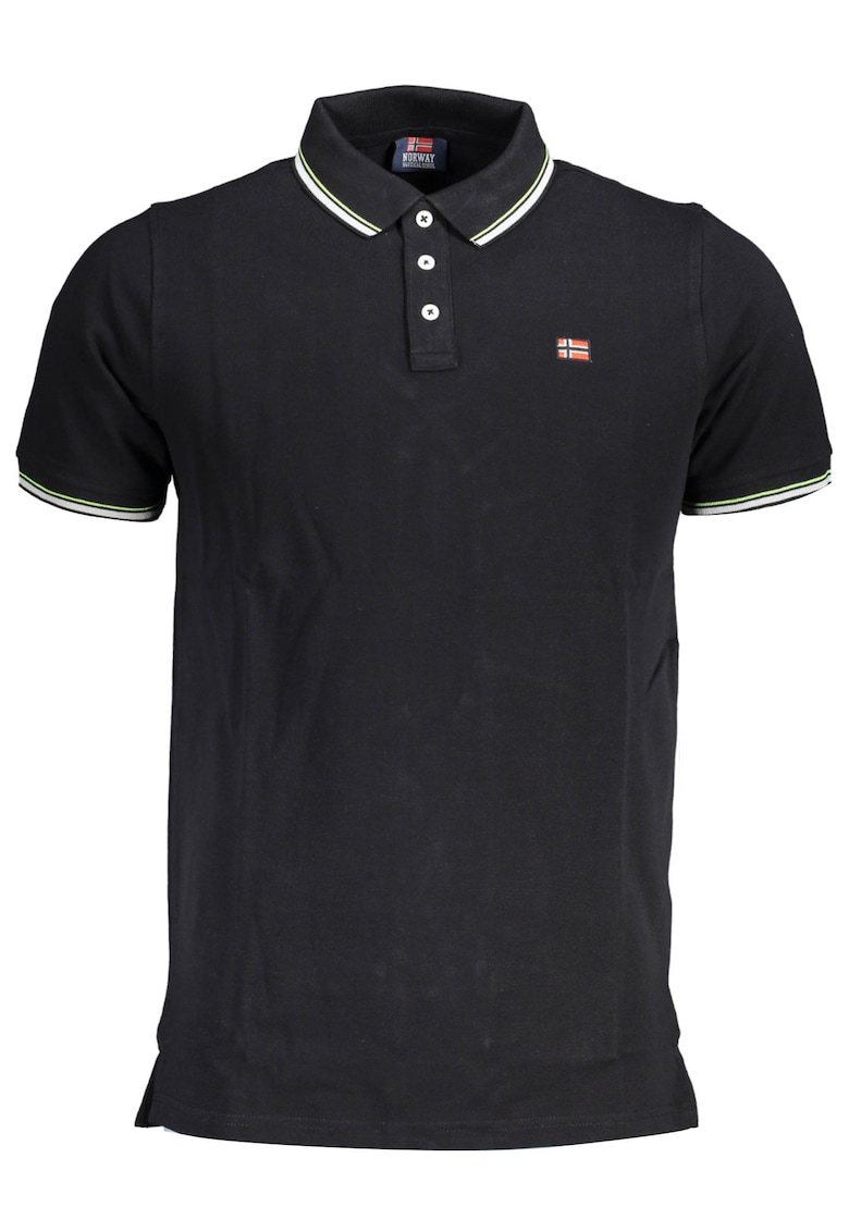 Tricou polo barbati cu logo si detalii contraste - din bumbac - Negru