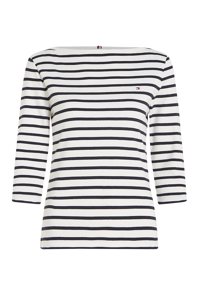 Bluza slim fit de bumbac cu maneci trei sferturi - Alb/Albastru ultramarin