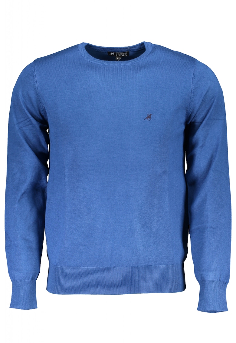 Pulover barbati cu decolteu rotund si logo brodat albastru Pulover barbati cu decolteu rotund si logo brodat albastru