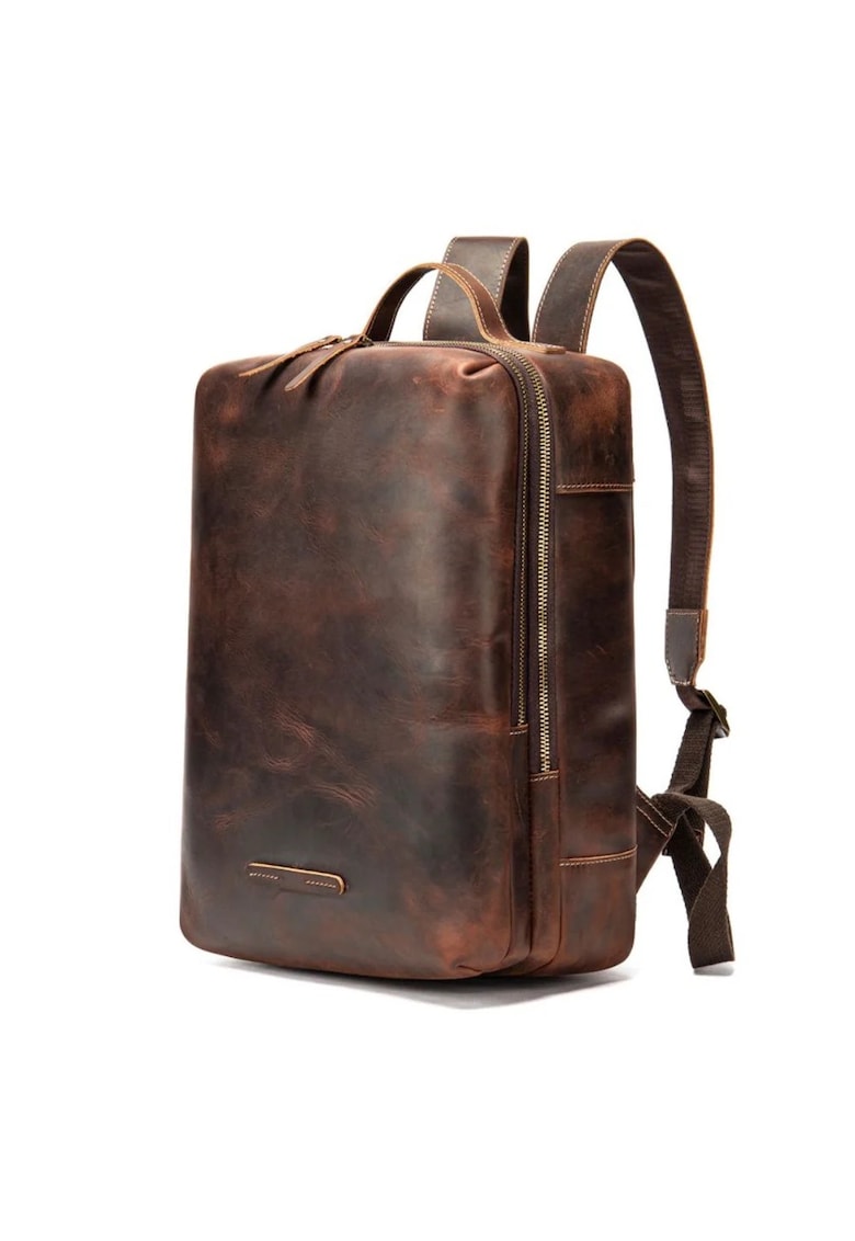 Rucsac piele naturala - Crazy horse - - maro vintage