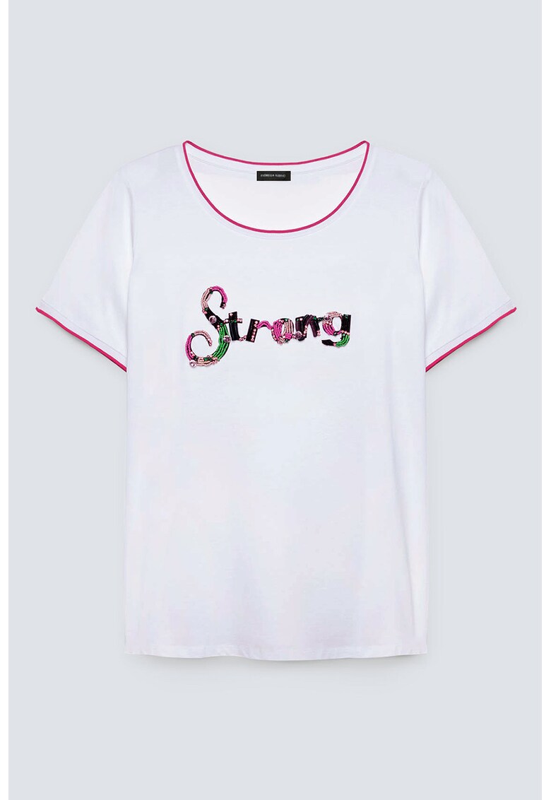 Tricou cu decolteu rotund decorat cu margele si strasuri