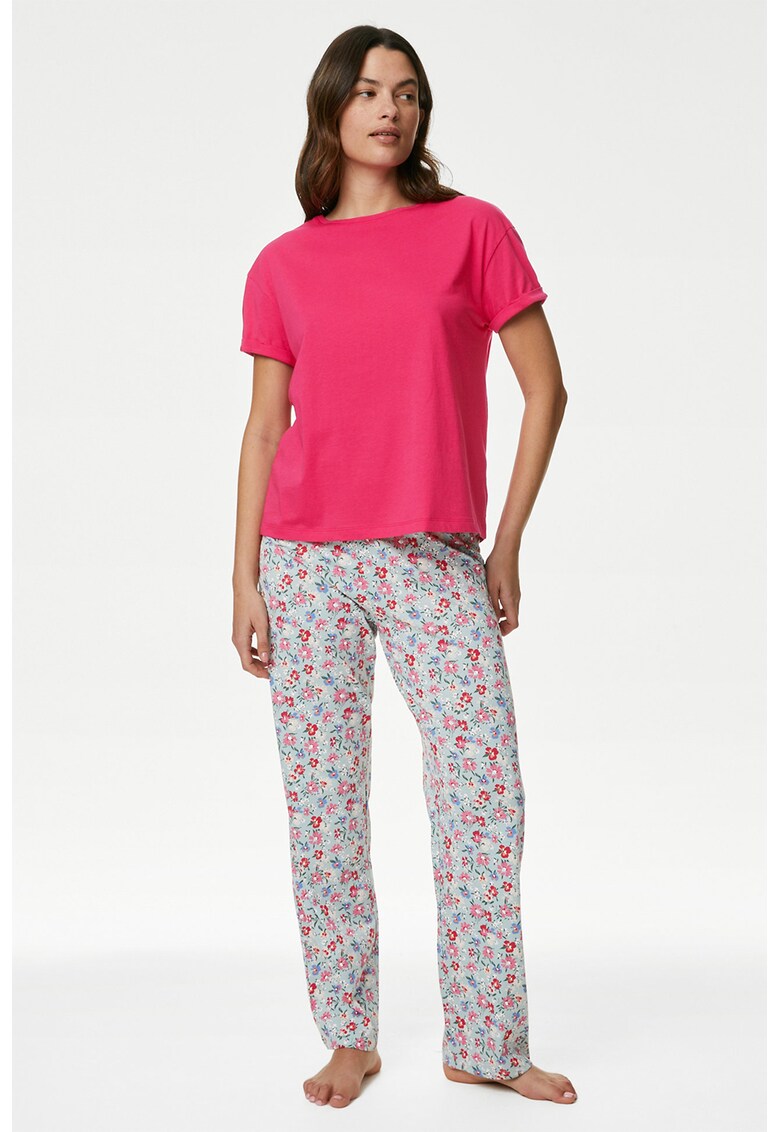 Pijama din bumbac cu imprimeu floral
