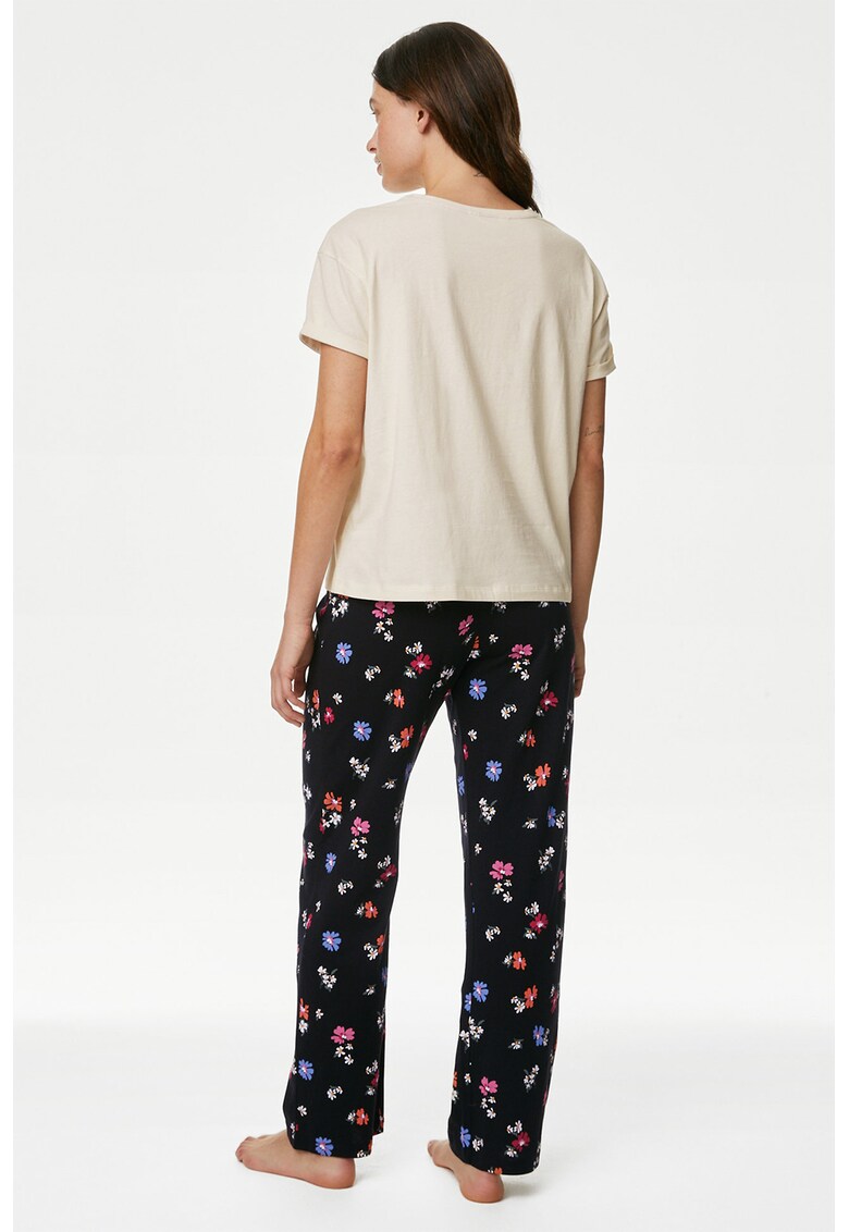 Pijama cu imprimeu text si floral