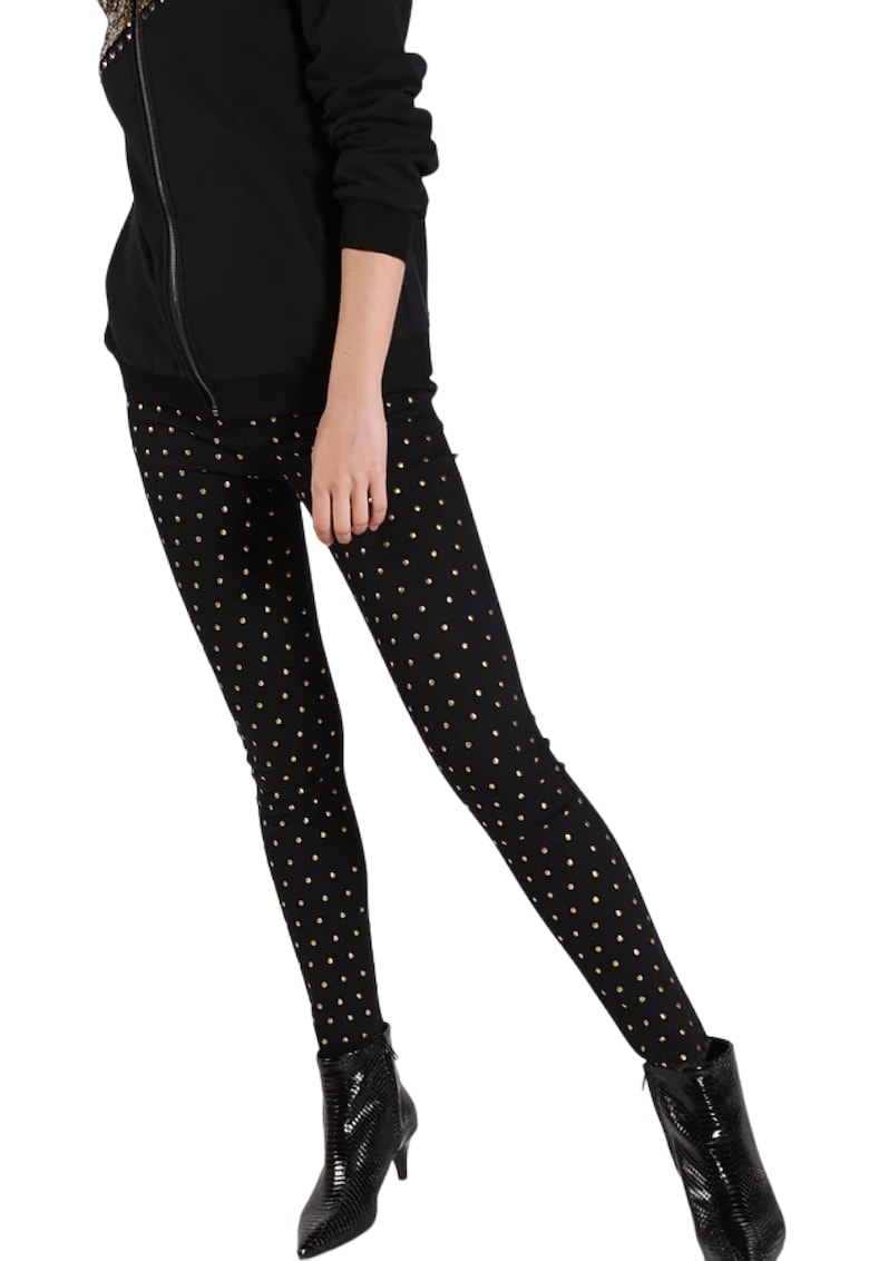 Pantaloni dama Luquem - talie inalta - detalii stralucitoare - negru -