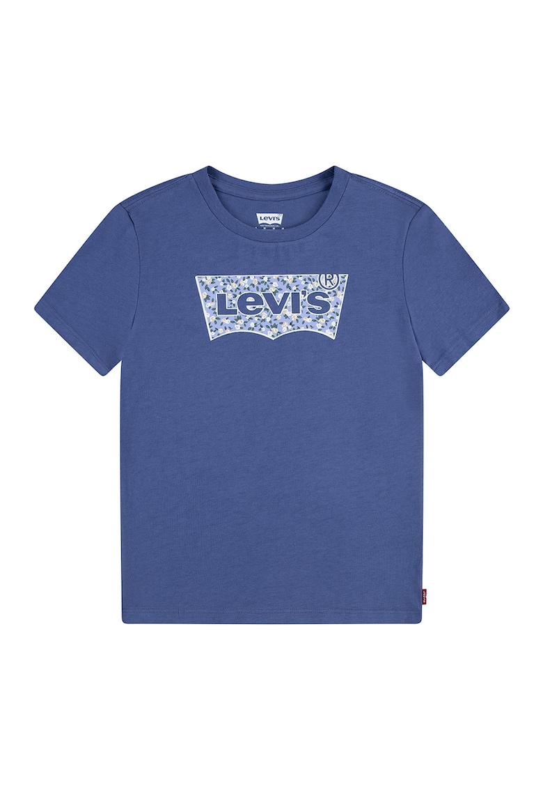 Tricou de bumbac organic cu imprimeu logo - Albastru inchis