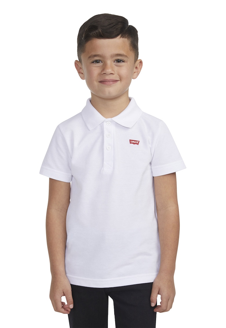 Tricou polo din material pique cu maneci liliac - Alb