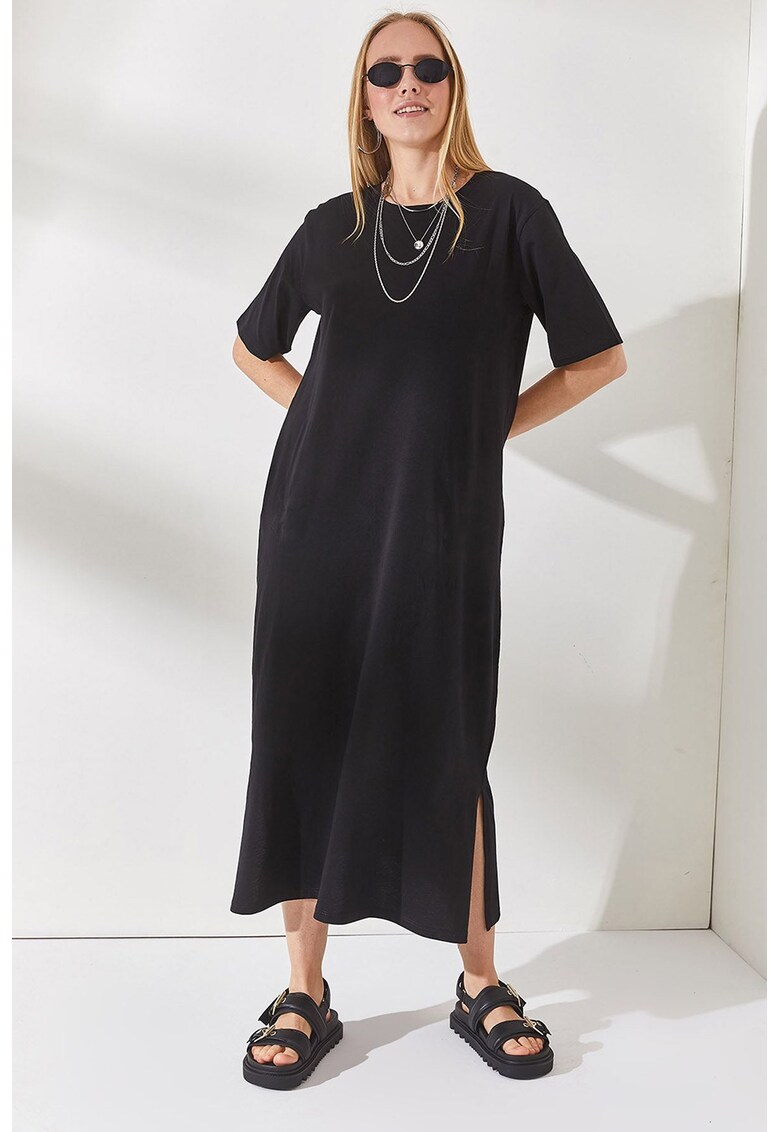 Rochie-tricou maxi cu croiala lejera si slit lateral