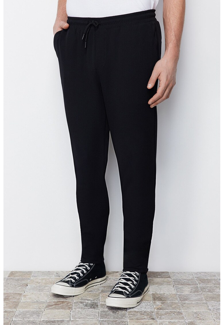 Pantaloni de trening cu model uni si snur de ajustare