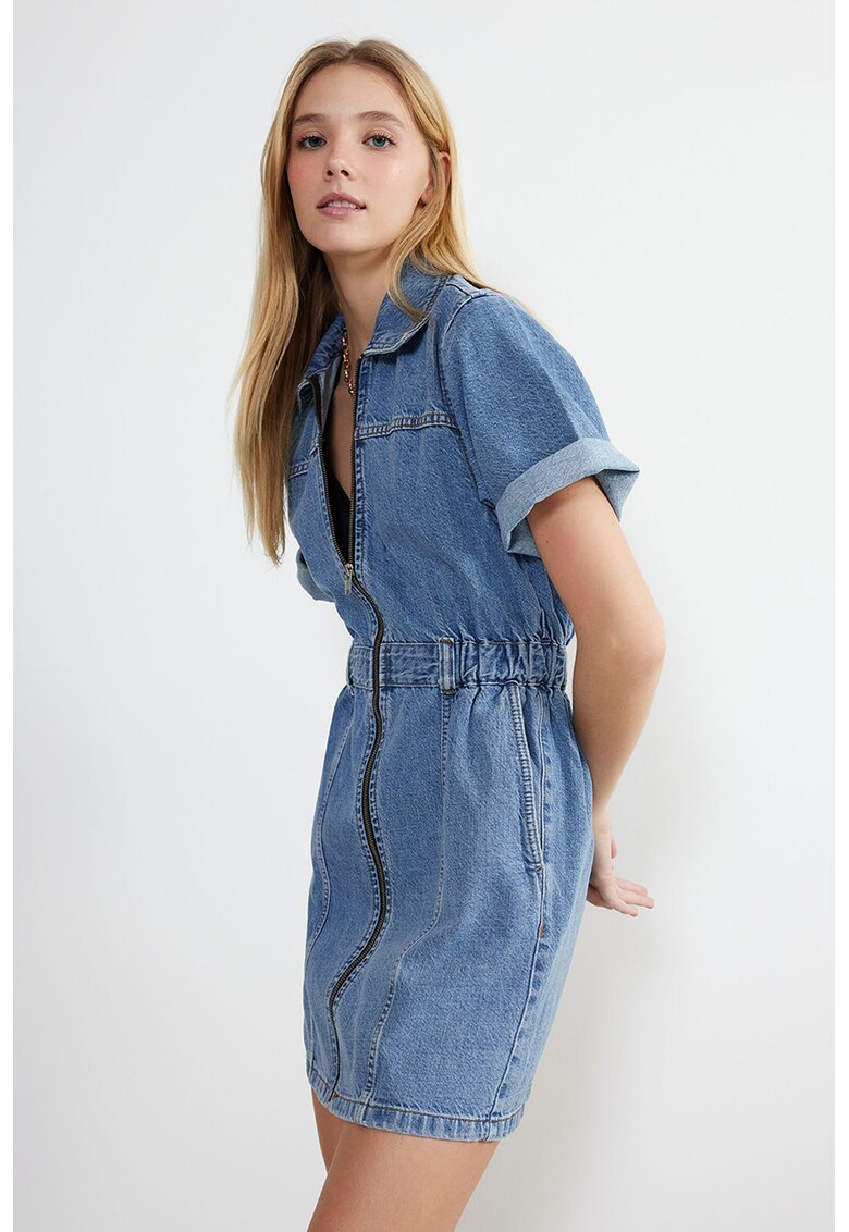 Rochie mini din denim cu buzunare oblice