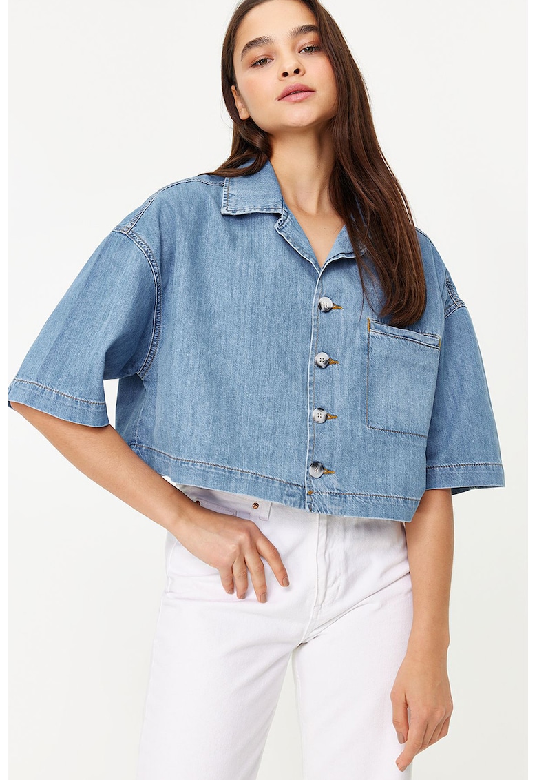 Camasa crop lejera din denim