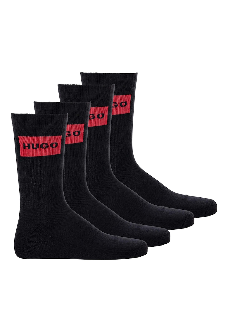 Set de sosete din amestec de bumbac cu striatii si logo - 4 perechi - Negru