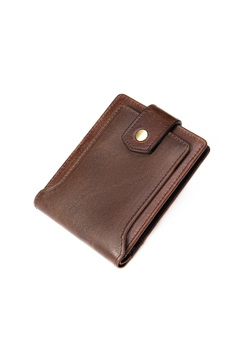 Portofel din piele naturala pentru barbati - antiscanare RFID - multiple compartimente - poza - carte de identitate - coffee