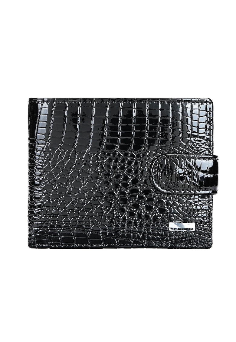Portofel dama piele naturala lacuita - Negru lucios - 12 x 10 x 2.5 cm