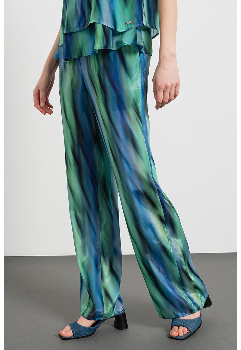 Pantaloni din sifon cu imprimeu abstract