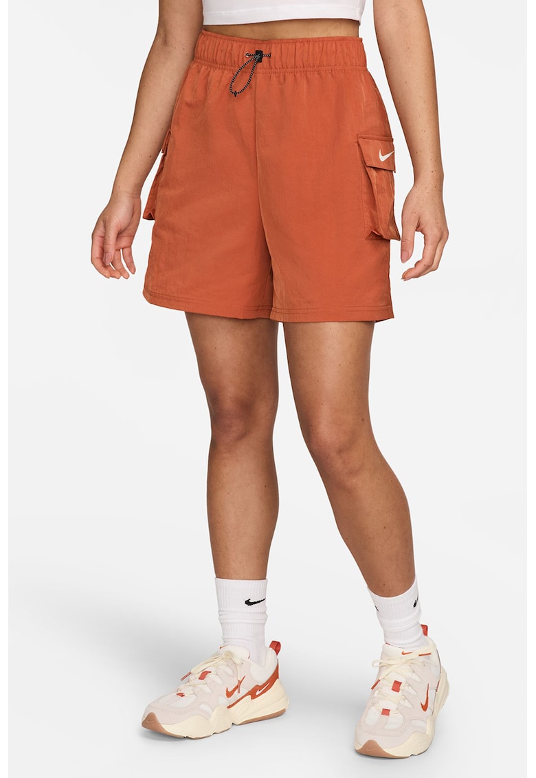 Pantaloni scurti cu buzunare cu clapa si talie inalta Essential - Portocaliu stins