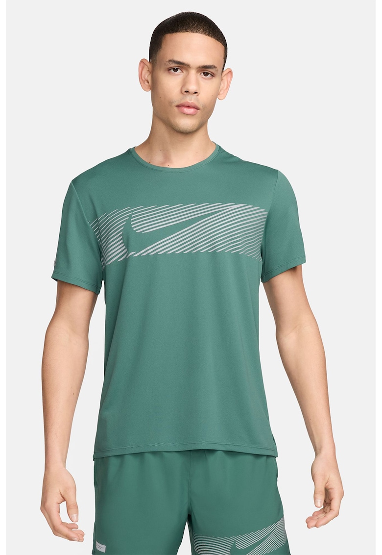 Tricou cu detalii fosforescente pentru alergare Miler Flash - Verde persan