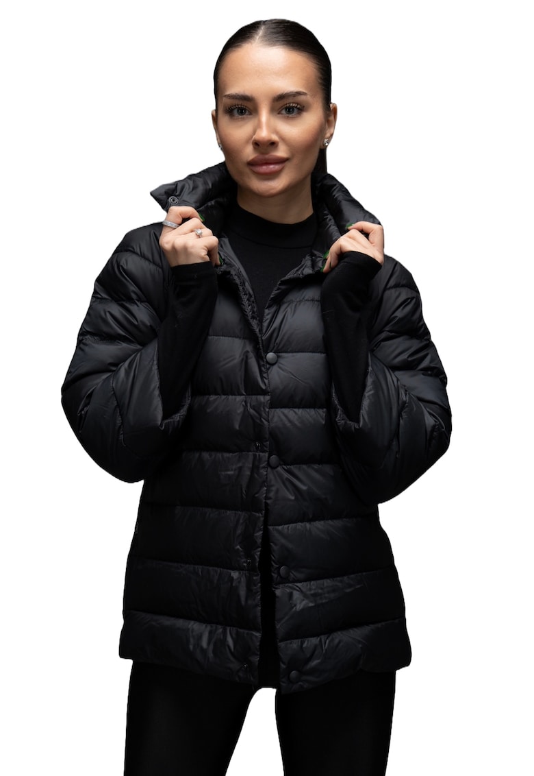 Geaca matlasata de primavara cu umplutura de puf gasca eleganta scurta maneci 3/4 - KIRA - culoare Negru