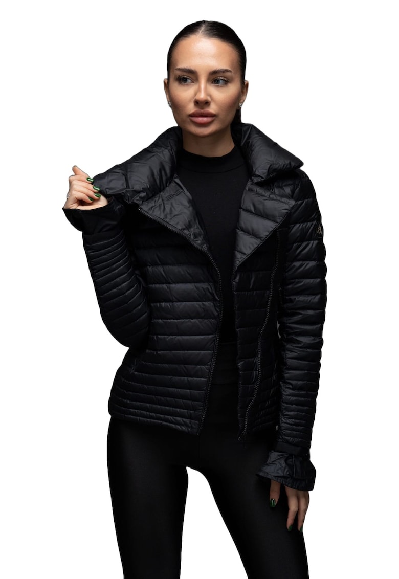 Geaca matlasata de primavara cu umplutura de puf gasca eleganta cambrata scurta - ADELAIDE - culoare Negru