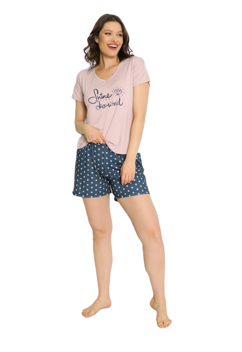 Pijama scurta cu model text si buline