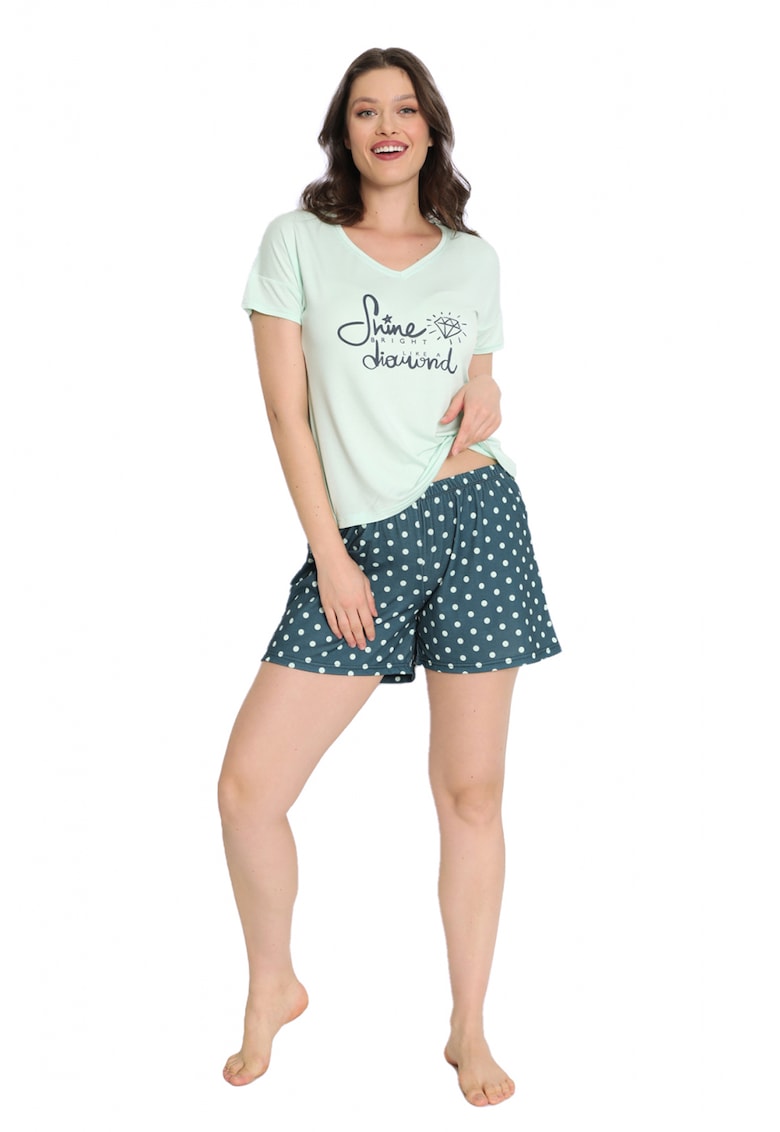 Pijama scurta cu model text si buline