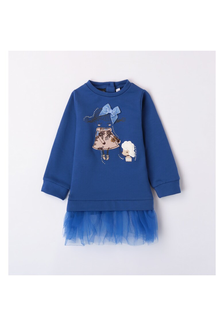 Rochie cu imprimeu si tull pentru fetite - 0.7363 - Albastru