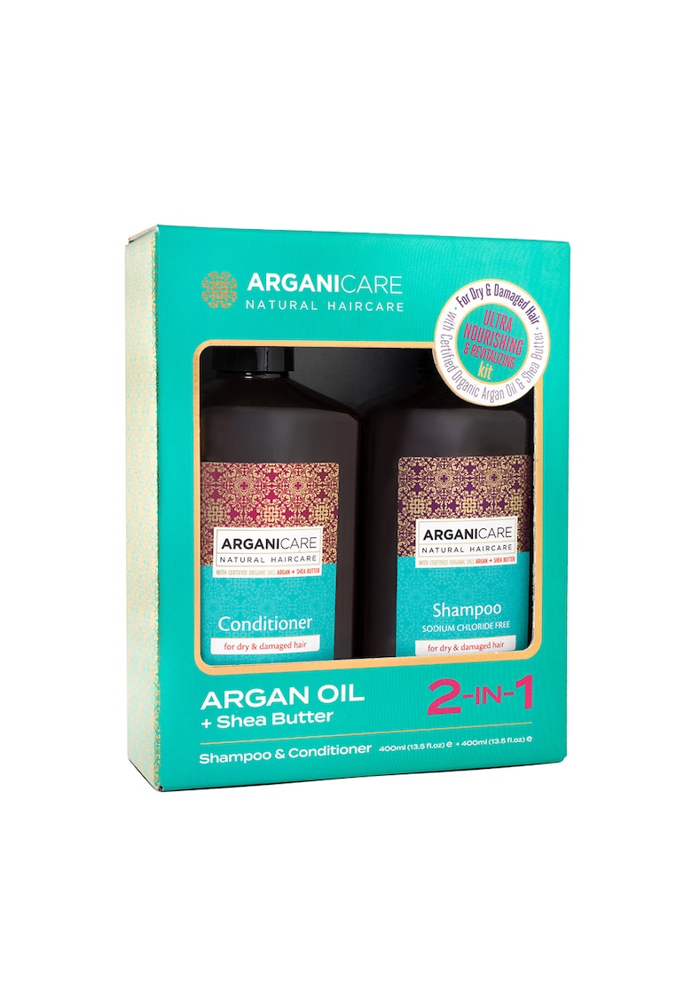 Set Sampon & Balsam Ulei de Argan si Unt de Shea pentru par uscat sau deteriorat - Aganicare - 400 ml x2