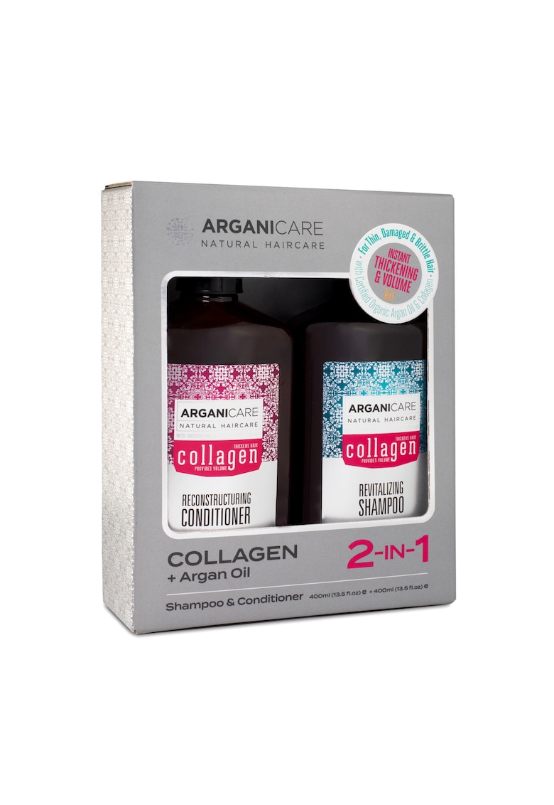 Set Sampon & Balsam cu Colagen si Ulei de Argan pentru par subtire - deteriorat sau fragil - 400 ml x2