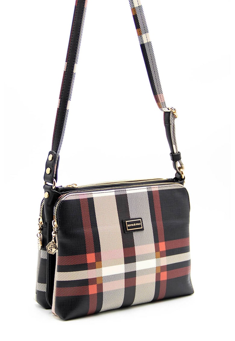 Geanta crossbody cu model - Alb/Bleumarin