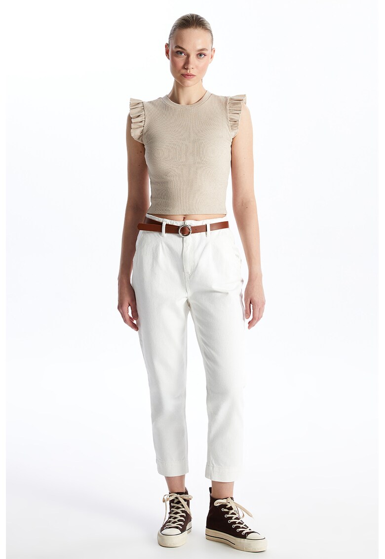 Bluza crop cu maneci scurte cu volane