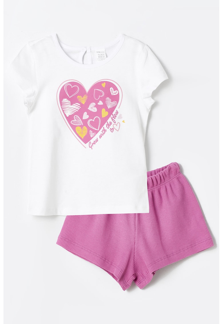 Set de tricou de bumbac cu imprimeu si pantaloni scurti