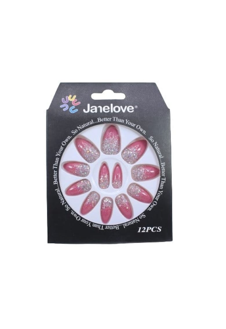 Set 12 Unghii False Degrade cu Sclipici -  Rose