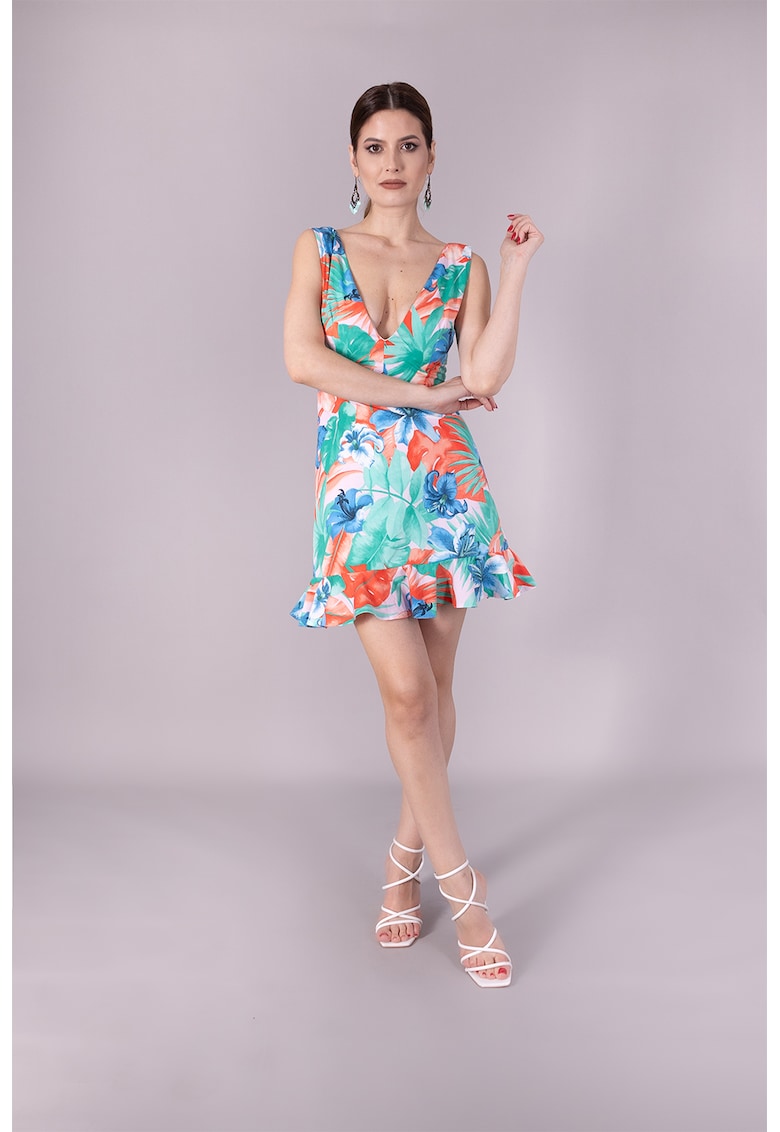 Rochie cu imprimeu floral si terminatie evazata