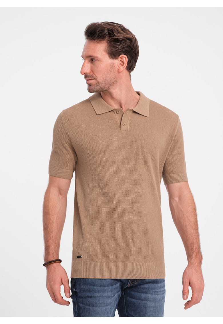 Tricou polo din bumbac pique 2 - Bej