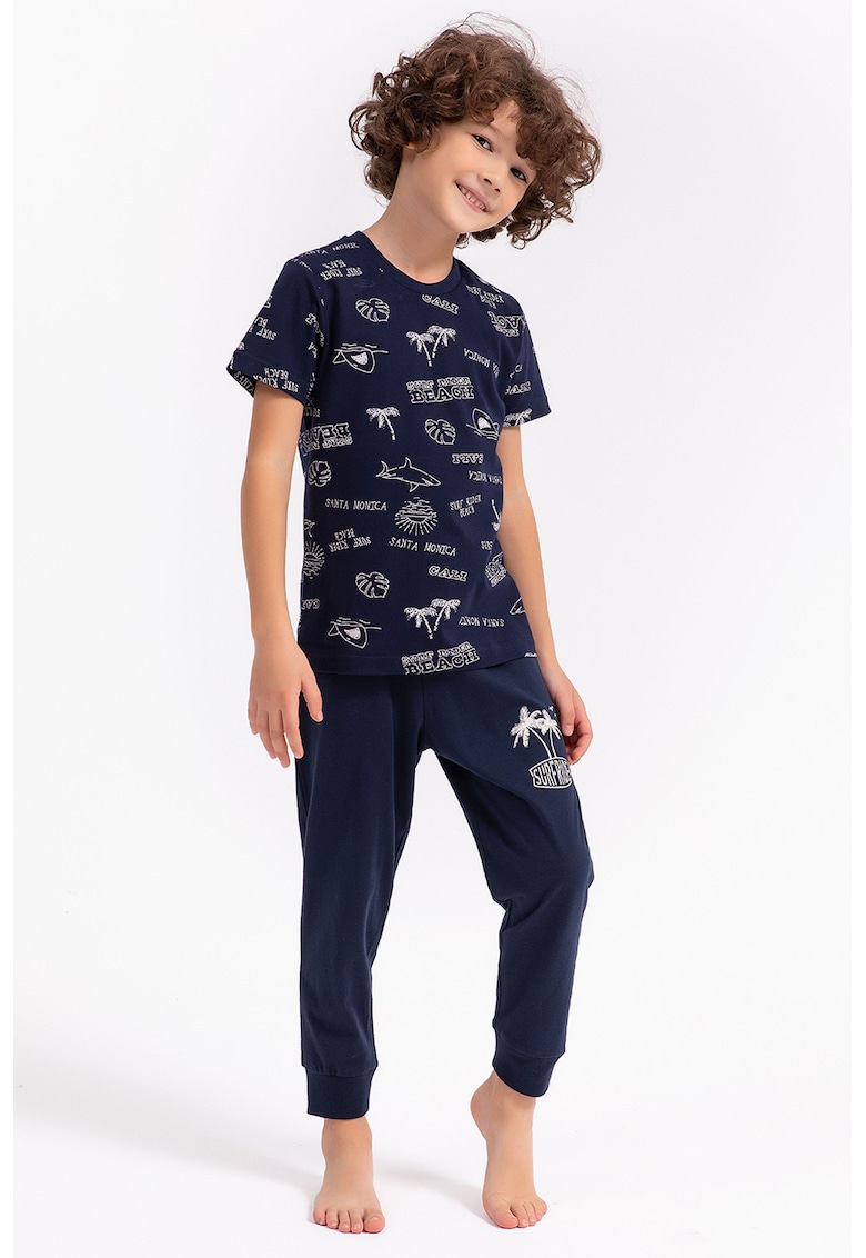 Pijama cu tricou cu imprimeu grafic