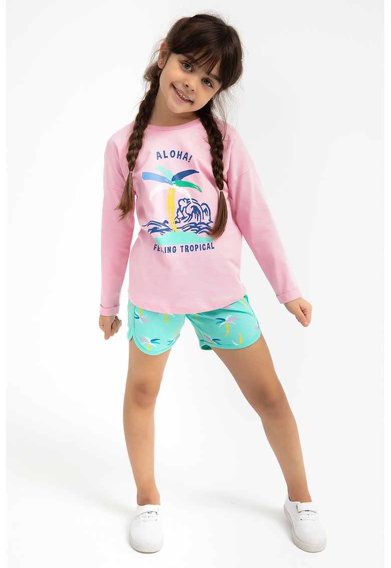 Set de bluza de bumbac si pantaloni scurti cu imprimeu grafic