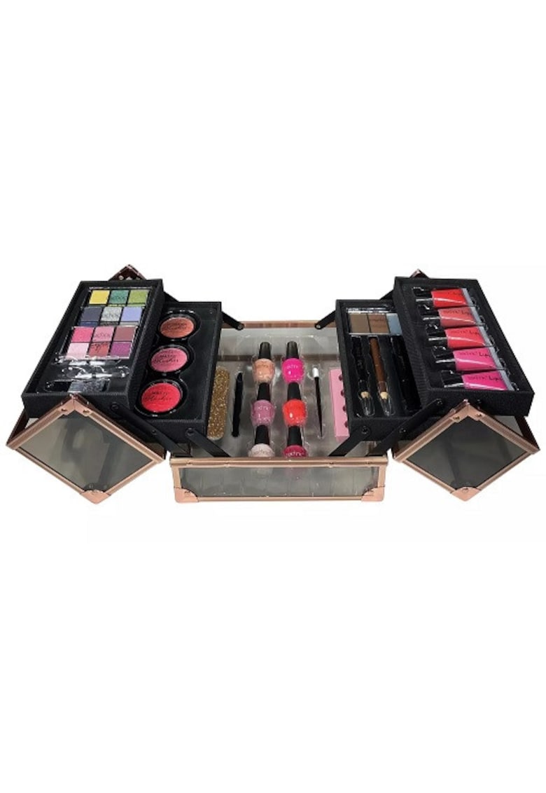 Geanta Machiaj cu Produse Cosmetice -  Beauty Case - Black & Rose Gold - 44 produse
