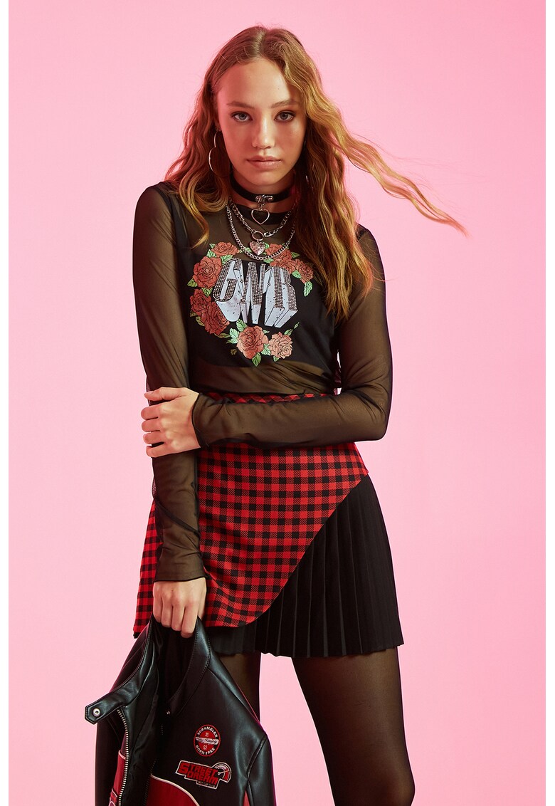 Bluza de plasa cu imprimeu grafic