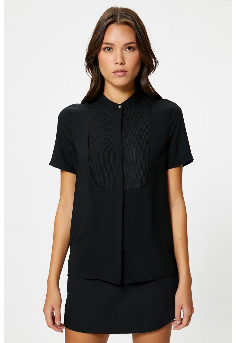 Bluza cu maneci scurte si guler Mao Collar