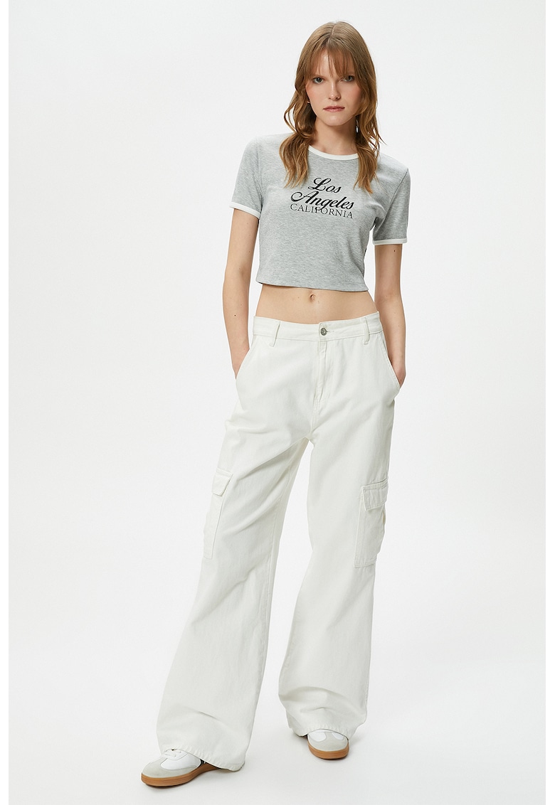 Tricou crop cu imprimeu