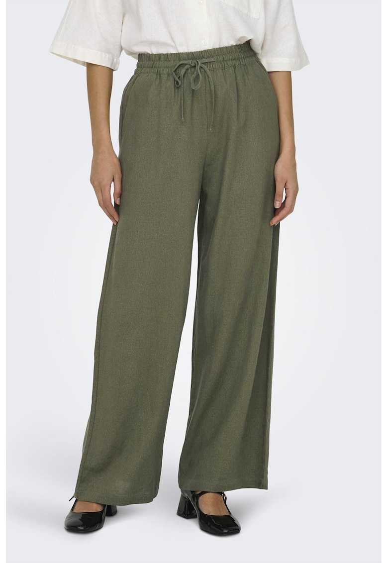 Pantaloni din amestec de in cu croiala ampla si snur