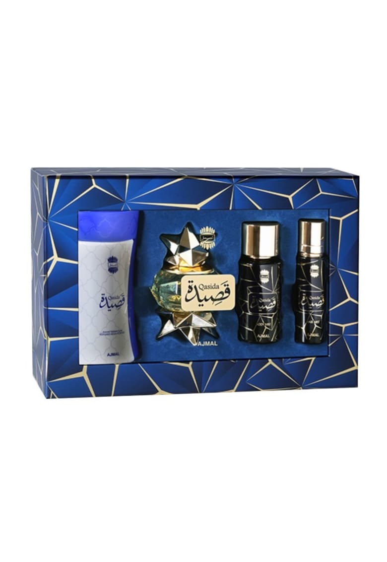 Set Apa de parfum Qasida Femei - 60 ml + Pudra de corp 80 g + Hair Mist - 30 ml + Body Mist - 50 ml