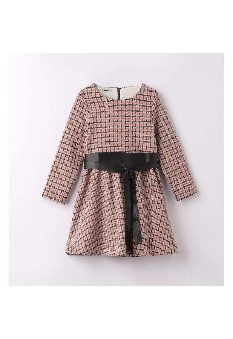 Rochie in carouri si curea pentru fetite - I Orange - Negru/Portocaliu