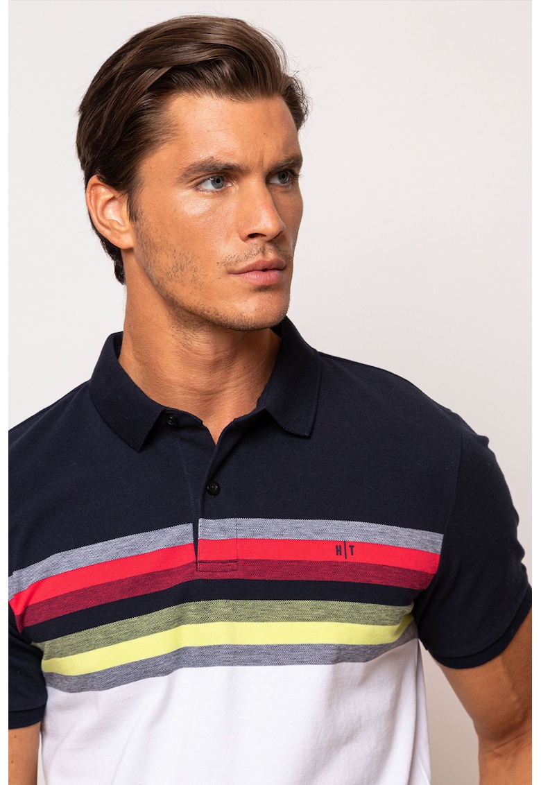 Tricou polo din bumbac cu model in dungi Dexter