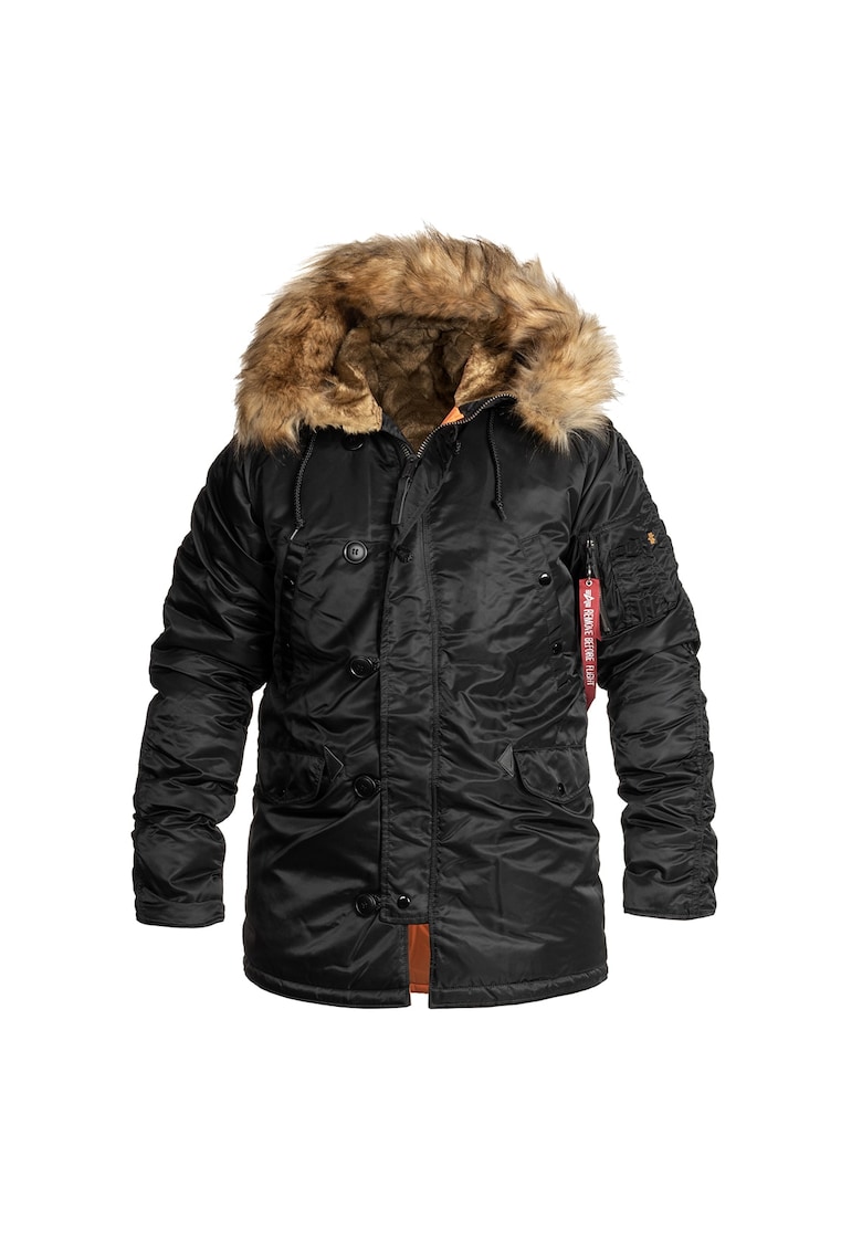Geaca lunga de iarna - N3B VF 59 - cu gluga adanca si captuseala detasabila - Negru - Negru